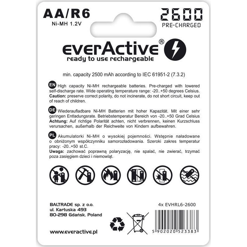 Акумулятор everActive AA/HR06 Ni-MH 2600mAh BL 4шт