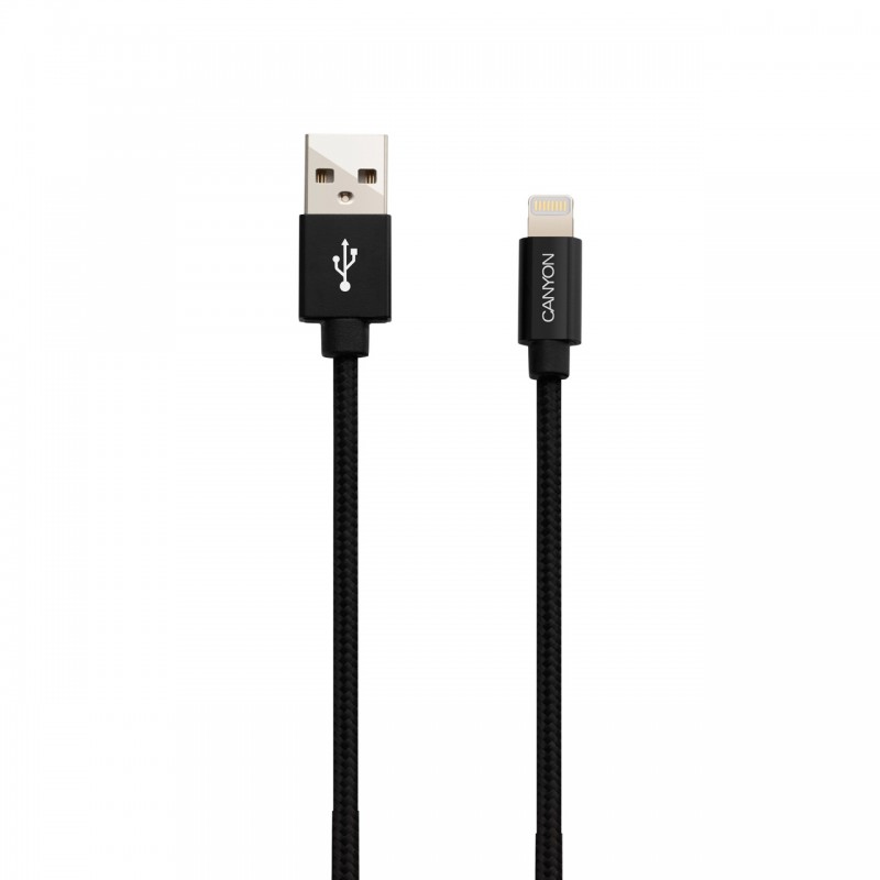 Кабель Canyon USB - Lightning 0.96м, Black (CNS-MFIC3B) в обплетеннi