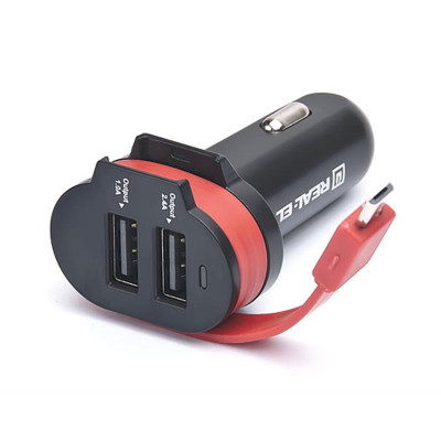 Автомобільний зарядний пристрій REAL-EL CA-35 (3USBx3.4A) Black/Orange + кабель microUSB Автомобільний зарядний пристрій REAL-EL CA-35 (3USBx3.4A) Black/Orange + кабель microUSB