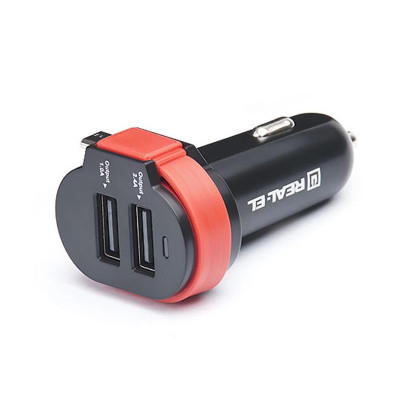 Автомобільний зарядний пристрій REAL-EL CA-35 (3USBx3.4A) Black/Orange + кабель microUSB Автомобільний зарядний пристрій REAL-EL CA-35 (3USBx3.4A) Black/Orange + кабель microUSB