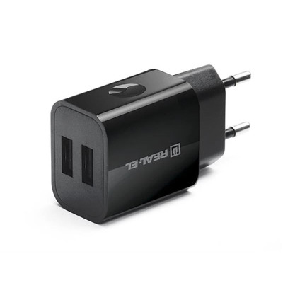 Мережевий зарядний пристрій REAL-EL CH-210 (2USB, 2.1A) Black Мережевий зарядний пристрій REAL-EL CH-210 (2USB, 2.1A) Black