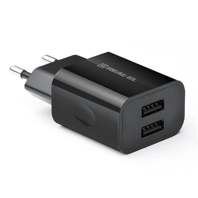 Мережевий зарядний пристрій REAL-EL CH-210 (2USB, 2.1A) Black Мережевий зарядний пристрій REAL-EL CH-210 (2USB, 2.1A) Black