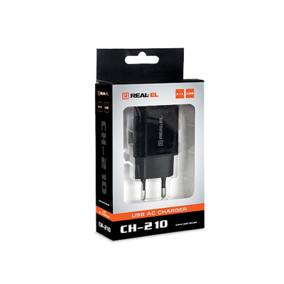 Мережевий зарядний пристрій REAL-EL CH-210 (2USB, 2.1A) Black Мережевий зарядний пристрій REAL-EL CH-210 (2USB, 2.1A) Black
