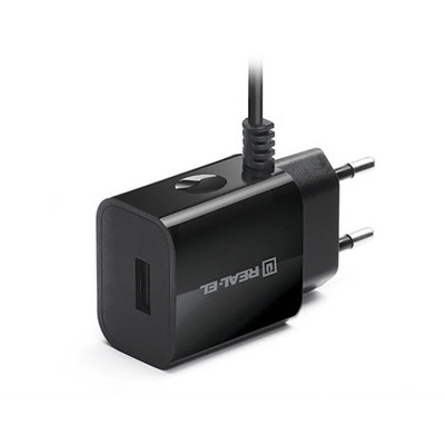 Мережевий зарядний пристрій REAL-EL CH-217 (2USB, 2.1A) Black + кабель Lightning Мережевий зарядний пристрій REAL-EL CH-217 (2USB, 2.1A) Black + кабель Lightning