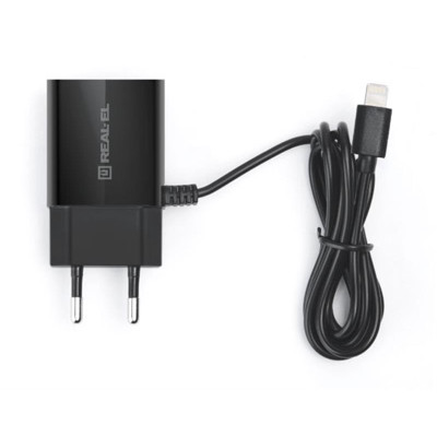 Мережевий зарядний пристрій REAL-EL CH-217 (2USB, 2.1A) Black + кабель Lightning Мережевий зарядний пристрій REAL-EL CH-217 (2USB, 2.1A) Black + кабель Lightning