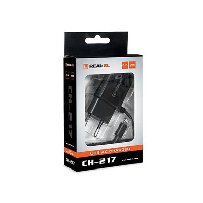 Мережевий зарядний пристрій REAL-EL CH-217 (2USB, 2.1A) Black + кабель Lightning Мережевий зарядний пристрій REAL-EL CH-217 (2USB, 2.1A) Black + кабель Lightning