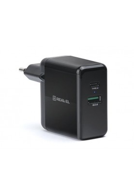 Мережевий зарядний пристрій REAL-EL CH-350 QC3.0 (2USB, 3A) Black