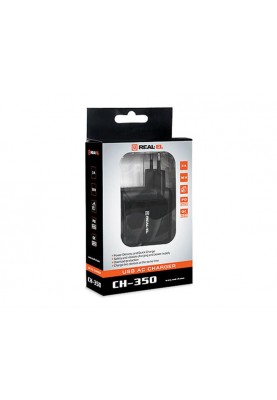 Мережевий зарядний пристрій REAL-EL CH-350 QC3.0 (2USB, 3A) Black