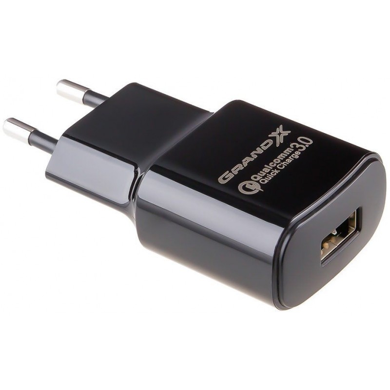 Мережевий зарядний пристрій Grand-X CH-550BM (1xUSB 3.6В-12В/1.5А-3А) Black + кабель MicroUSB