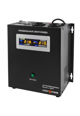 Джерело безперебійного живлення LogicPower LPY-W-PSW-2500VA+(1800Вт)10A/20A, Lin.int., AVR, 2 x євро, USB, LCD, метал