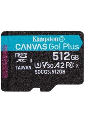 Карта пам`яті MicroSDXC 512GB UHS-I/U3 Class 10 Kingston Canvas Go! Plus R170/W90MB/s (SDCG3/512GBSP)