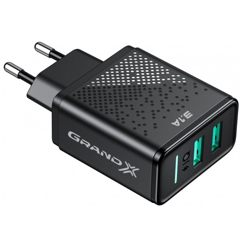 Мережевий зарядний пристрій Grand-X CH-60 (2xUSB 3.1А) Black