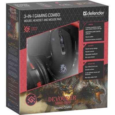 Мишка Defender Devourer MHP-006 USB з ігровою поверхнею і гарнітурою (52006)
