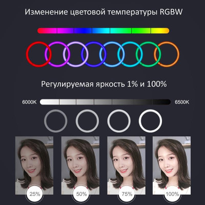 Кільцева USB RGBW LED лампа Puluz PKT3043 10"+ штатив 1.1 м