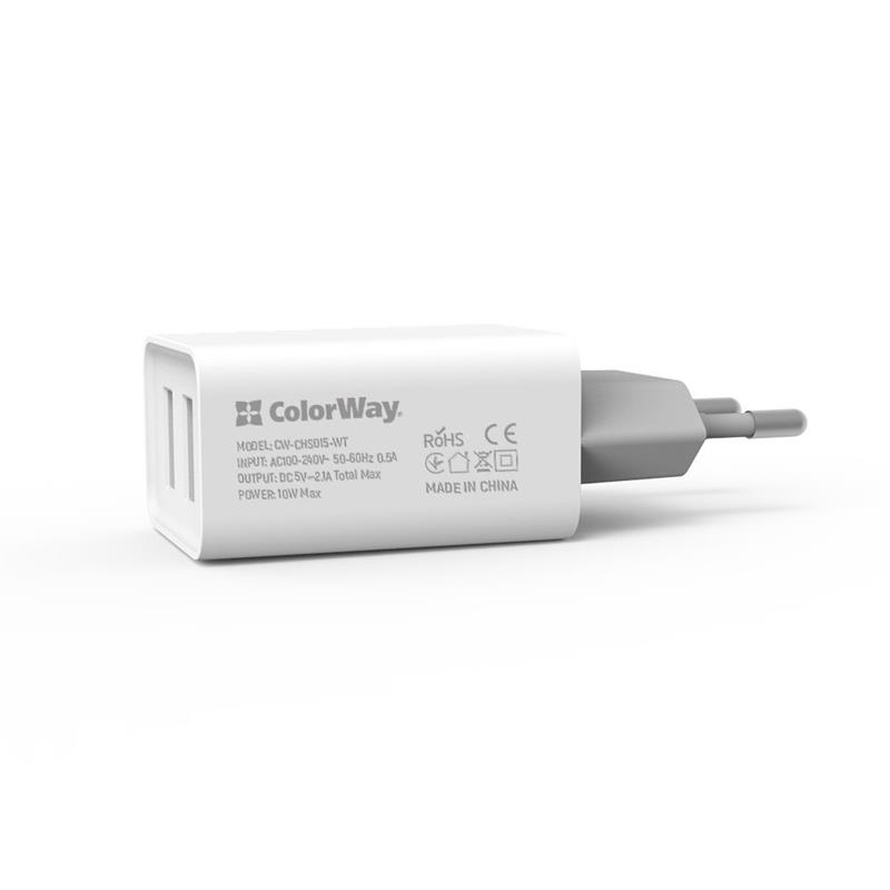 Мережевий зарядний пристрій ColorWay AutoID (2USBx2.1A) White (CW-CHS015-WT)