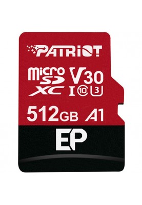 Карта пам`ятi MicroSDXC 512GB UHS-I/U3 Class 10 Patriot EP A1 R90/W80MB/s + SD-adapter (PEF512GEP31MCX)