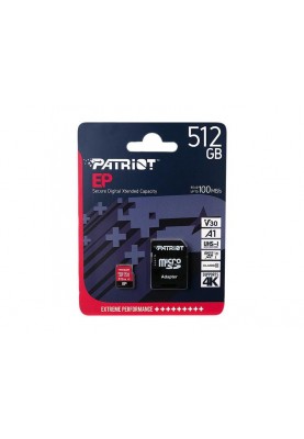 Карта пам`ятi MicroSDXC 512GB UHS-I/U3 Class 10 Patriot EP A1 R90/W80MB/s + SD-adapter (PEF512GEP31MCX)