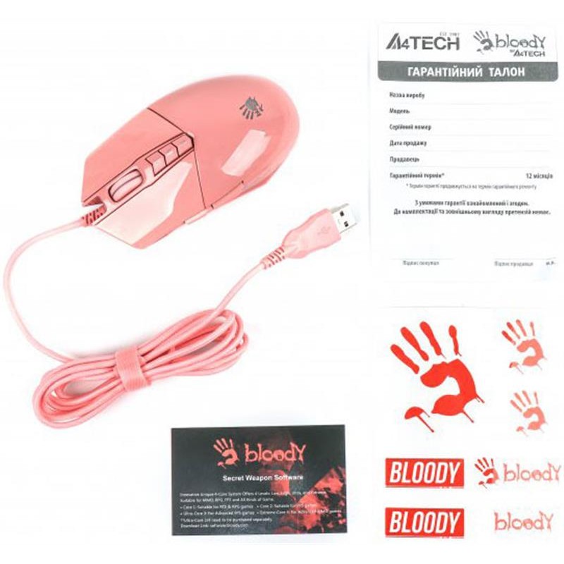 Мышь A4Tech Bloody P91s RGB Pink USB