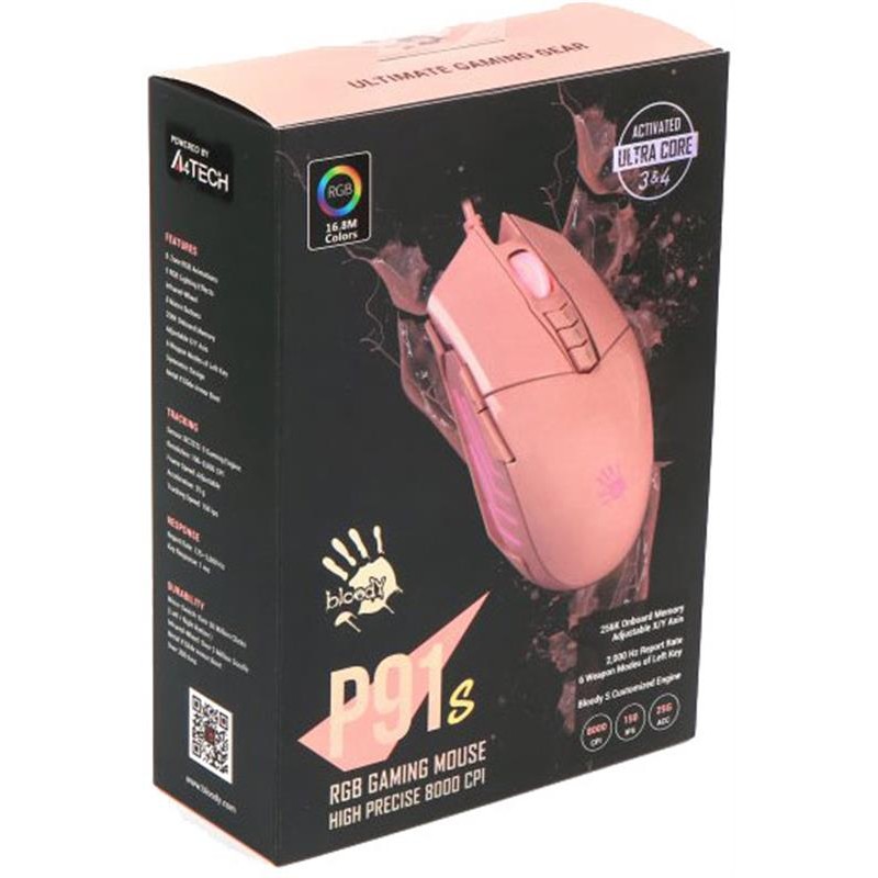 Мышь A4Tech Bloody P91s RGB Pink USB