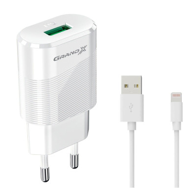 Мережевий зарядний пристрій Grand-X CH-17WL (1xUSB 2.1А) White + кабель Lightning