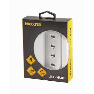 Концентратор USB 2.0 Maxxter 4хUSB2.0 Silver (HU2A-4P-01)