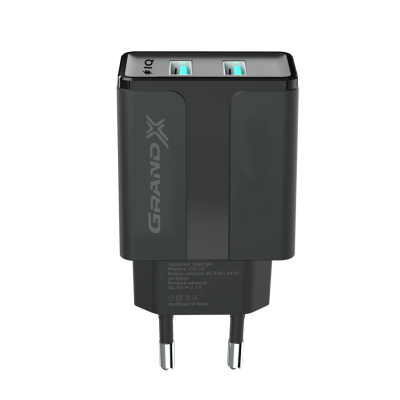 Мережевий зарядний пристрій Grand-X CH-15B (2xUSB 2.4A) Black