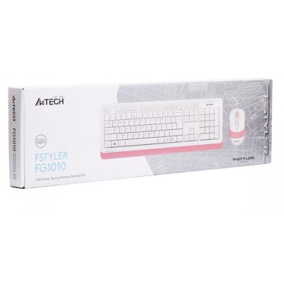 Комплект (клавіатура, мишка) бездротовий A4Tech FG1010 White/Pink USB