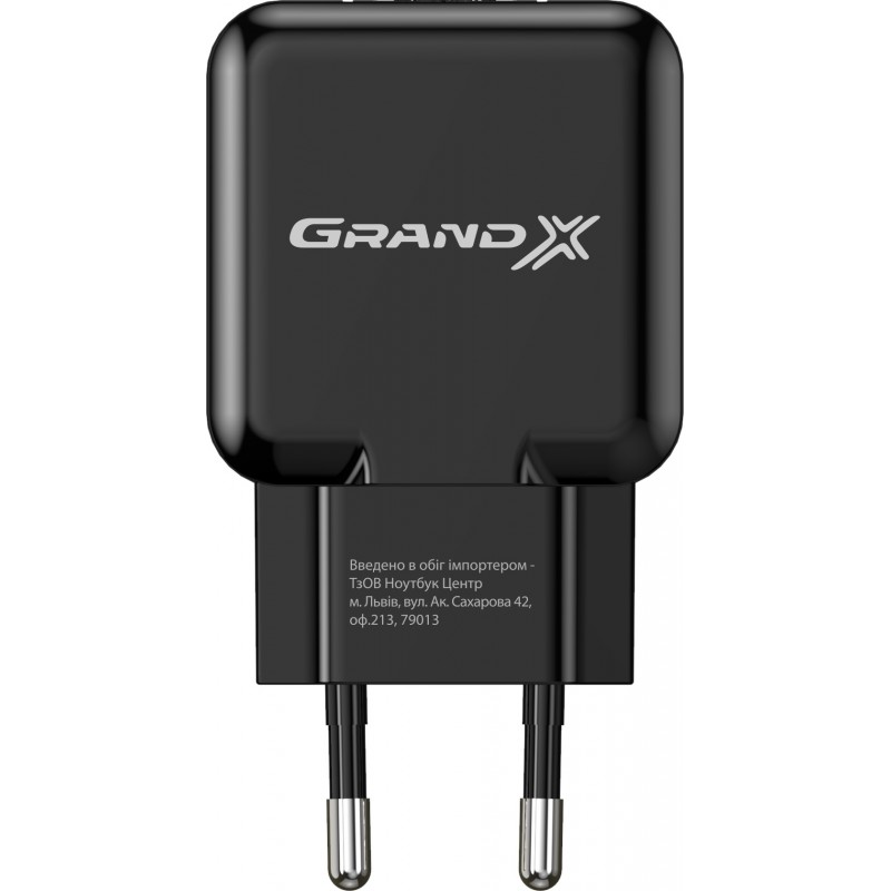 Мережевий зарядний пристрій Grand-X (1xUSB 5В/2.1А) Black (CH-03B)
