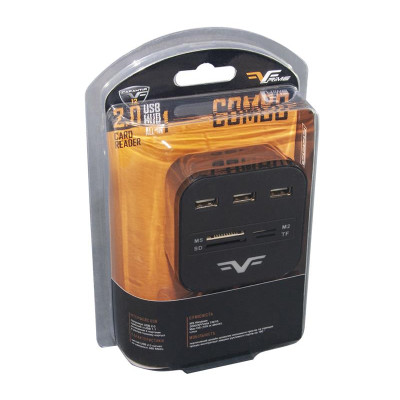 Концентратор USB 2.0 Frime 3хUSB2.0, SD, MS, TF Black (FHC-AllinOne3p2B)