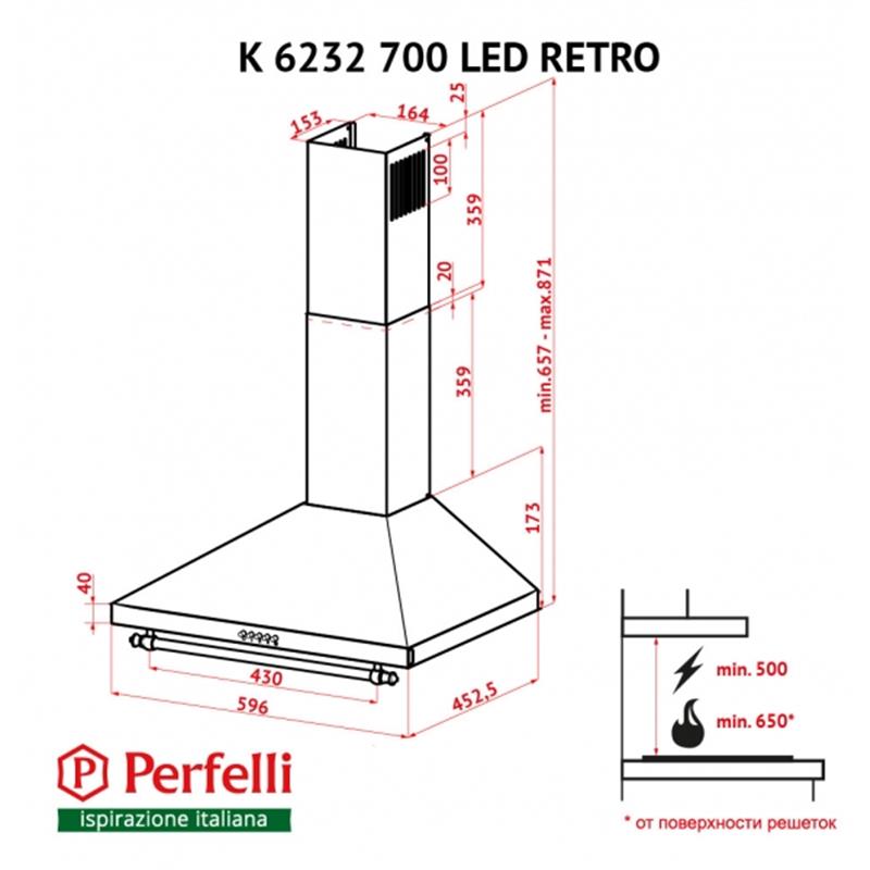 Витяжка Perfelli K 6232 IV 700 LED Retro