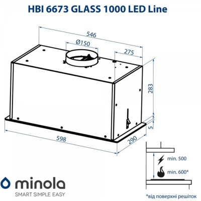 Витяжка Minola HBI 6673 BL GLASS 1000 LED Line