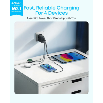 Мережевий зарядний пристрій Anker Zolo Charger 50W, 2xUSB-C, 2xUSB-A, Black (A121EG11)