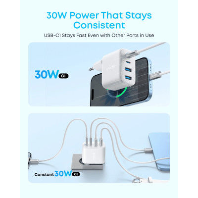 Мережевий зарядний пристрій Anker Zolo Charger 50W, 2xUSB-C, 2xUSB-A, White (A121EG21) Мережевий зарядний пристрій Anker Zolo Charger 50W, 2xUSB-C, 2xUSB-A, White (A121EG21)