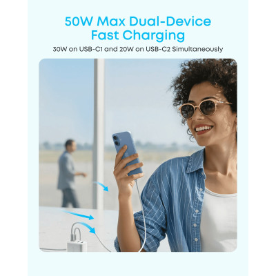 Мережевий зарядний пристрій Anker Zolo Charger 50W, 2xUSB-C, 2xUSB-A, White (A121EG21) Мережевий зарядний пристрій Anker Zolo Charger 50W, 2xUSB-C, 2xUSB-A, White (A121EG21)