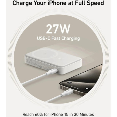 Універсальна мобільна батарея Anker MagGo 10000mAh 27W White (A1654G21) Універсальна мобільна батарея Anker MagGo 10000mAh 27W White (A1654G21)