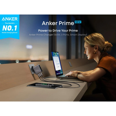 Мережевий зарядний пристрій Anker GaN Prime Charger 160W, 3xUSB-C, Display Silver (A2687341) Мережевий зарядний пристрій Anker GaN Prime Charger 160W, 3xUSB-C, Display Silver (A2687341)