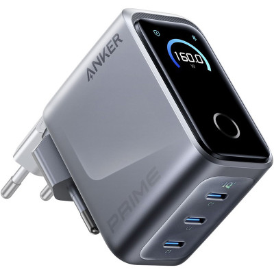 Мережевий зарядний пристрій Anker GaN Prime Charger 160W, 3xUSB-C, Display Silver (A2687341) Мережевий зарядний пристрій Anker GaN Prime Charger 160W, 3xUSB-C, Display Silver (A2687341)