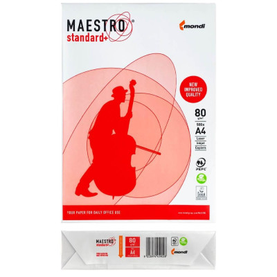Папір Maestro офісний Standart+, Mondi, 80г/м2, А4, класс В+, 500л Папір Maestro офісний Standart+, Mondi, 80г/м2, А4, класс В+, 500л