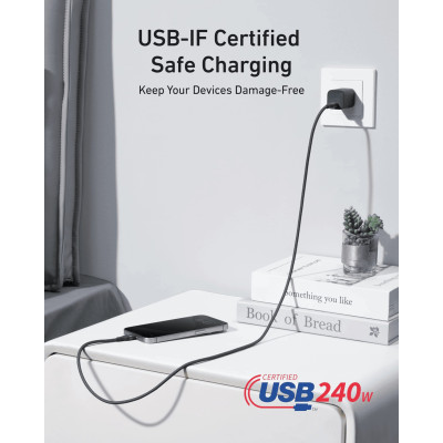 Кабель Anker Upcycled-Braided USB-C - USB-C (M/M), 240W, 1.8 м, Black (A82E2H12) Кабель Anker Upcycled-Braided USB-C - USB-C (M/M), 240W, 1.8 м, Black (A82E2H12)