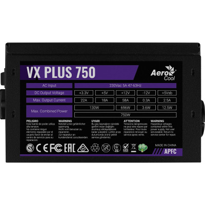 Блок живлення AeroCool VX Plus Stealth 750 (ACPN-VS75AEY.12) 750W Блок живлення AeroCool VX Plus Stealth 750 (ACPN-VS75AEY.12) 750W
