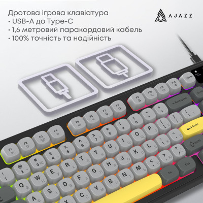 Клавіатура Ajazz AF98 Black USB-C Black Gray Yellow (AF98-BGY) Клавіатура Ajazz AF98 Black USB-C Black Gray Yellow (AF98-BGY)