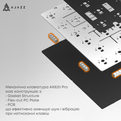 Клавіатура бездротова Ajazz AK820 Pro Flying Fish Switch Black RGB With Screen (AK820PRO-FF-BGY)