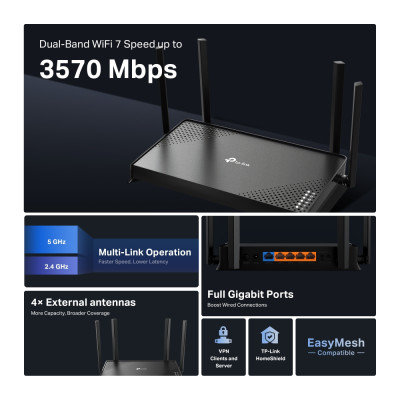 Бездротовий маршрутизатор TP-Link Archer BE220 Бездротовий маршрутизатор TP-Link Archer BE220