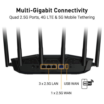 Бездротовий маршрутизатор Asus TUF Gaming BE6500 (TUF-BE6500) (90IG0920-MO9C00) Бездротовий маршрутизатор Asus TUF Gaming BE6500 (TUF-BE6500) (90IG0920-MO9C00)