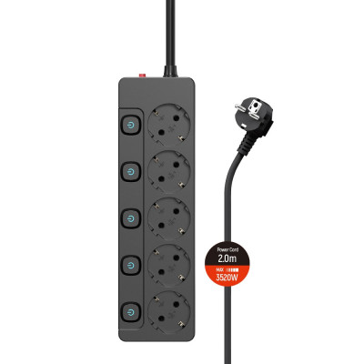 Фільтр живлення СolorWay (CW-PSEA52SBK) 5 розеток, 2м, Black