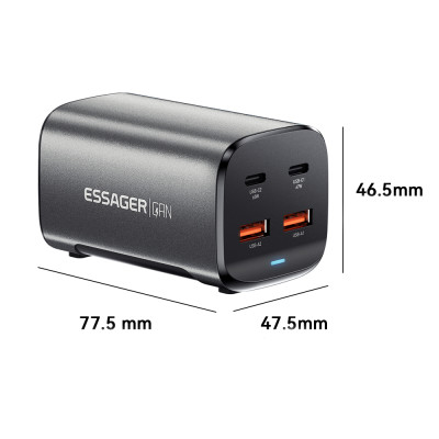 Мережевий зарядний пристрій Essager Collection 67W GaN (2xUSB-A, 2xUSB-C) Black (ECT2AC-JYB0G-Z) Мережевий зарядний пристрій Essager Collection 67W GaN (2xUSB-A, 2xUSB-C) Black (ECT2AC-JYB0G-Z)