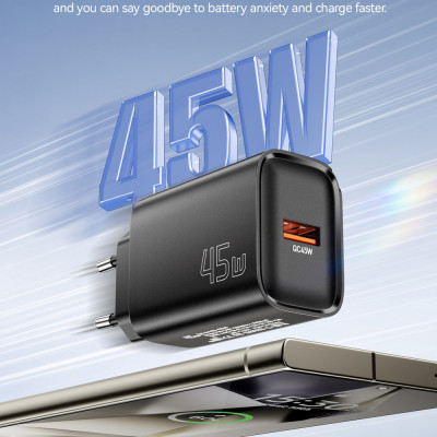 Мережевий зарядний пристрій Essager Flash 45W USB-A QC Black (ECT45W-RPB01-Z)