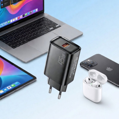 Мережевий зарядний пристрій Essager Flash 45W USB-A QC Black (ECT45W-RPB01-Z)