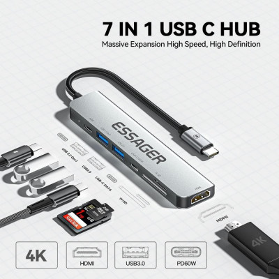 USB-хаб Essager QingHong 7 in 1 USB-C Hub (EHB07-QH0G-Z) USB-хаб Essager QingHong 7 in 1 USB-C Hub (EHB07-QH0G-Z)