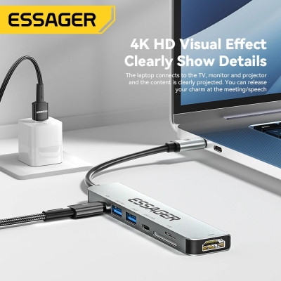 USB-хаб Essager QingHong 7 in 1 USB-C Hub (EHB07-QH0G-Z) USB-хаб Essager QingHong 7 in 1 USB-C Hub (EHB07-QH0G-Z)